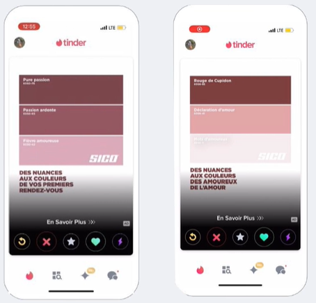 Campagne créative - Capture de la publicité sur Tinder - Environnement application de rencontres