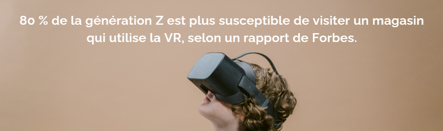 Image d'un petit garçon portant un casque VR et une ligne de texte au-dessus.