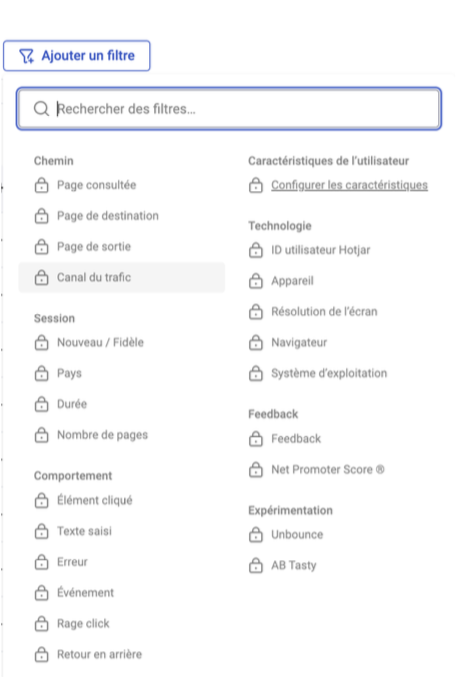 Filtres de comportement utilisateur