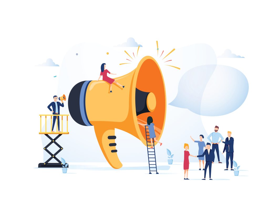Illustration d'une montrant une équipe qui batis une publicité créative