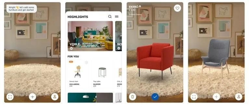 4 images tirées de l'application IKEA Place RA