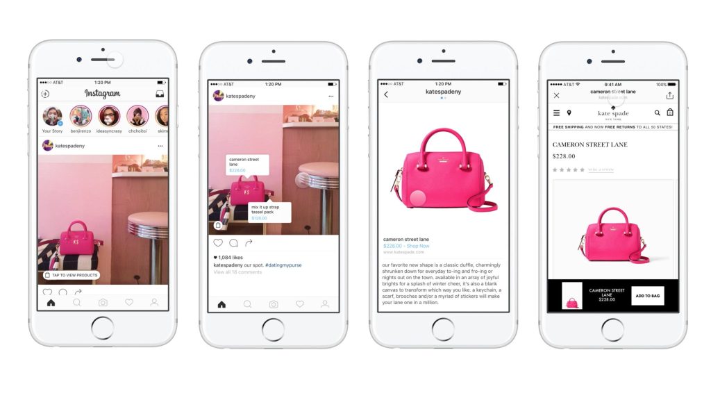 Le shopping social, maquette de téléphone. Source : https://www.bazaarvoice.com/blog/how-shoppers-are-using-social-media-for-commerce/