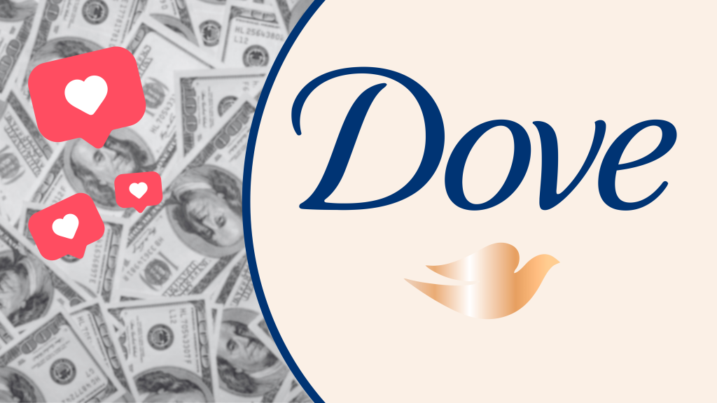 Dove logo with likes and money