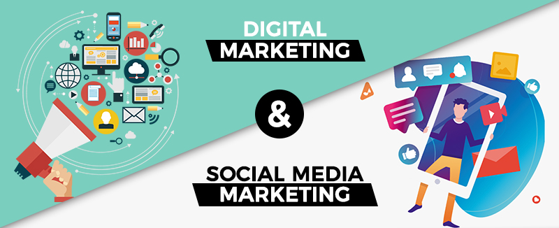Visual representation of the relationship between social media and digital marketing