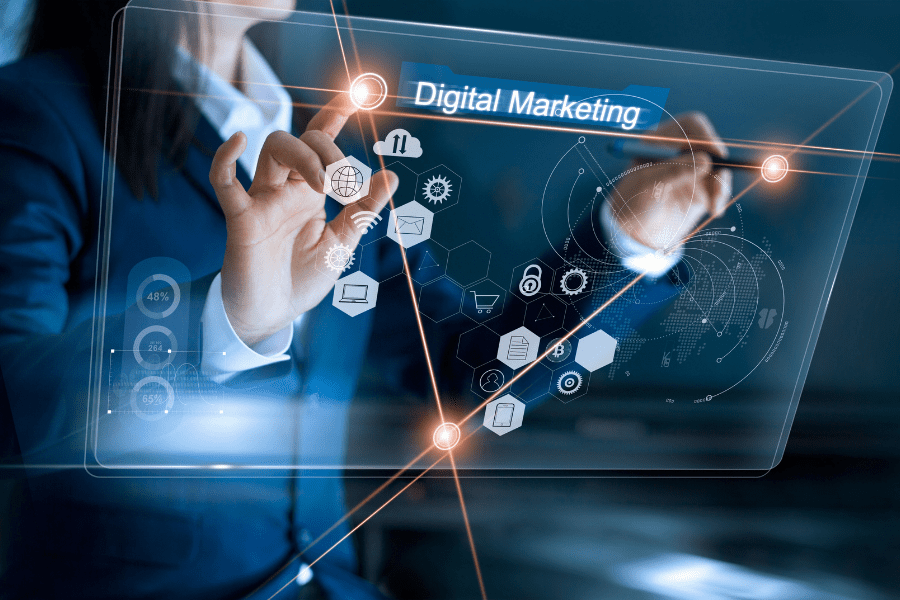 Background image showing how marketing specialists work remotly