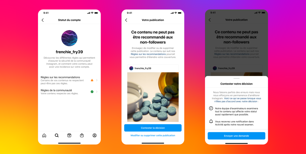 Cette image est un exemple du message d'erreur qu'un utilisateur sur Instagram est témoin lorsque son compte n'est pas recommandé aux non-abonnées, soit qu'il vit un « shadowban ». 