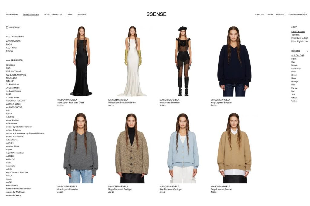 Visuel extrait du site web de SSENSE