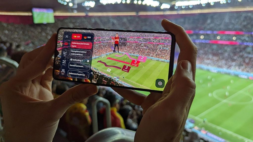 Image qui montre qu'il est possible d'interagir avec un stade et de voir des statistiques en temps réel.