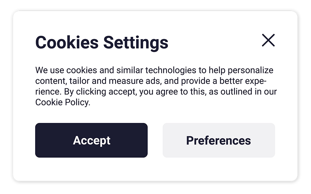 Une fenêtre d'exemple qui demande le consentement à l'usage de cookies