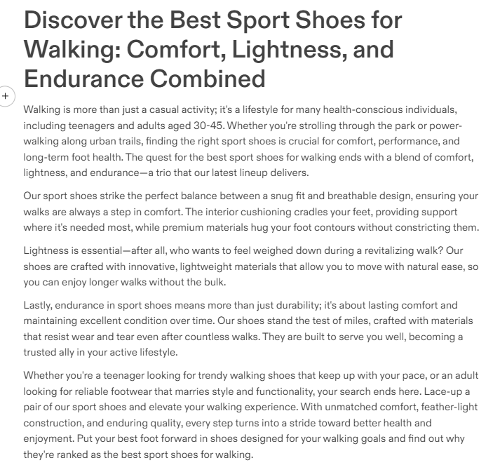 an article about company selling sport shoes that is fully generated by Jasper AI   
