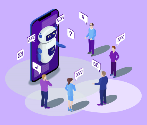 Image d'un chatbot qui communique avec plusieurs utilisateurs