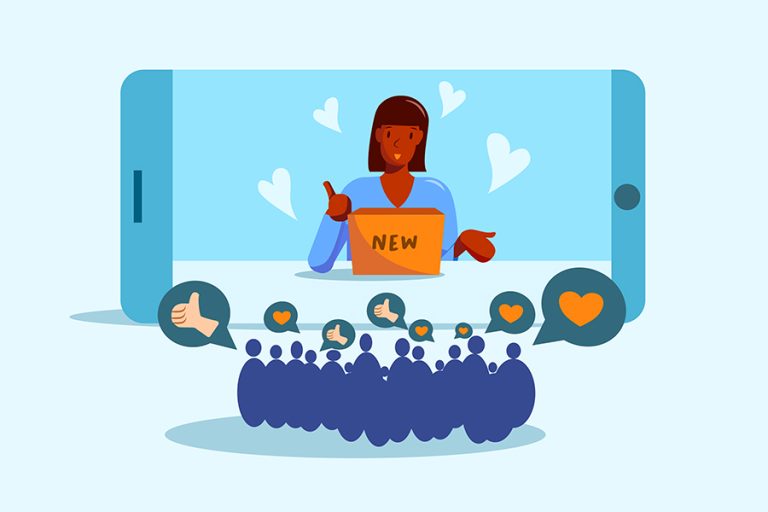 The influencer opens a new item while people watch online, showering the screen with likes and love emojis in excitement.