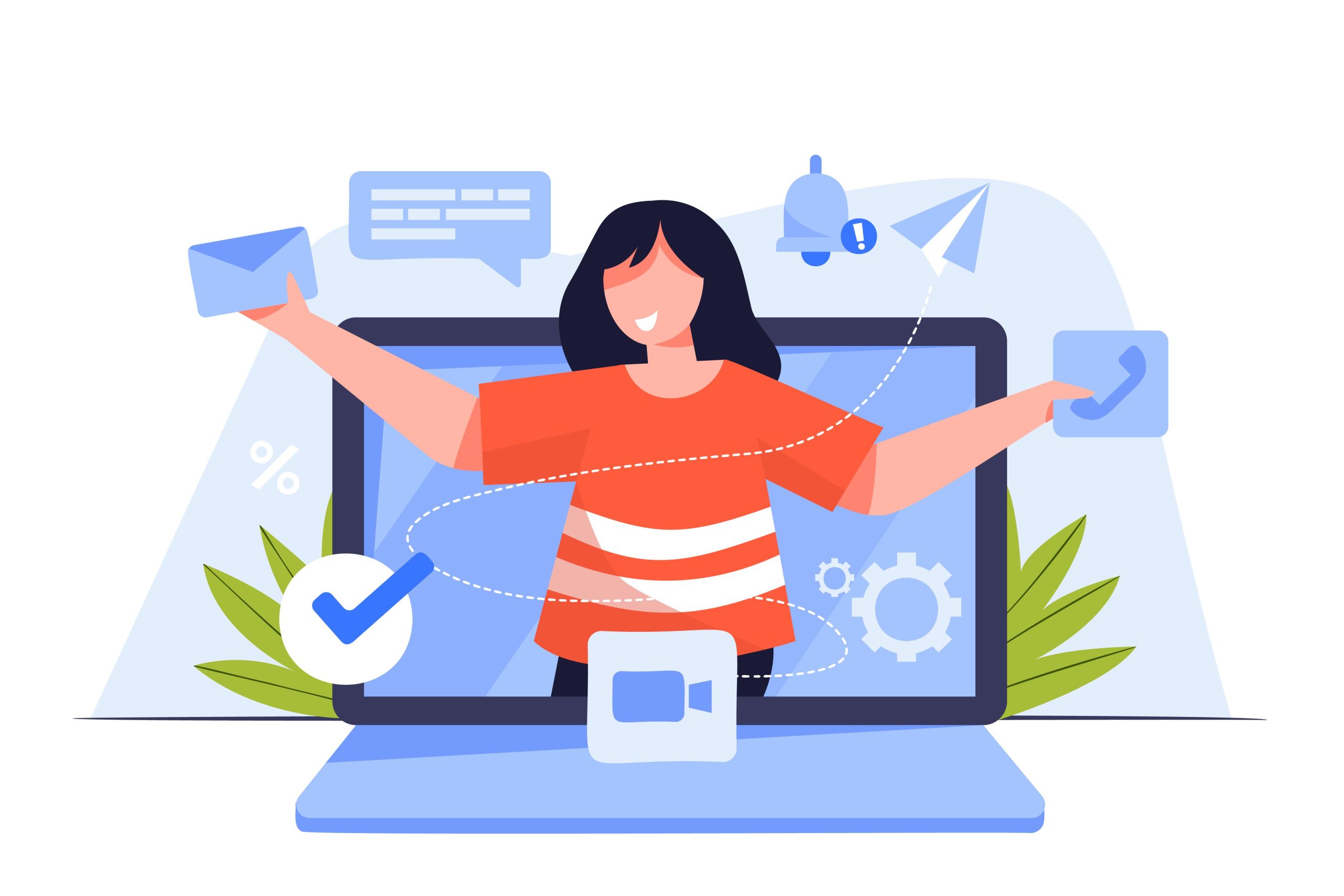 Illustration personne utilisant plusieurs type de médias sociaux - Naviguer avec aisance à travers les réseaux tel un maestro communnautés en ligne