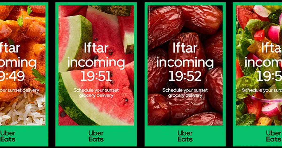 Uber Eat push notification showing a countdown till Iftar time.