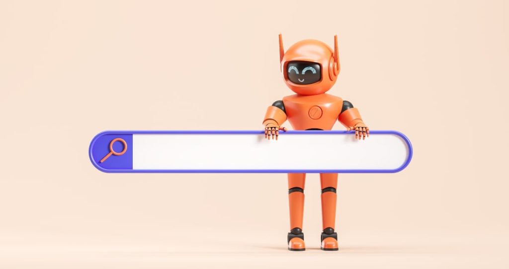 Background of a generative AI robot holding the search engine