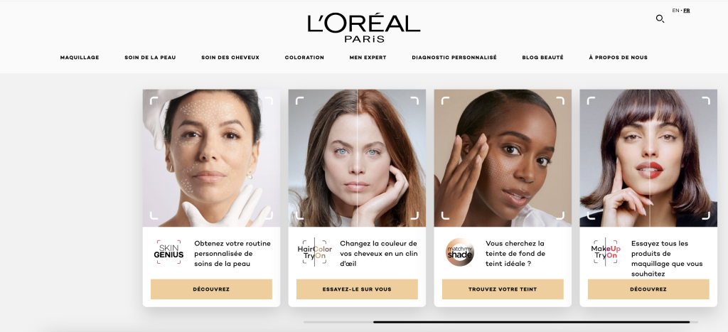 Outils d'essai virtuel sur le site de L'Oréal Paris Canada