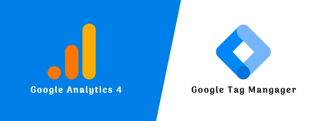 Logos of Google Analytics 4 and Google Tag Manager. Related to the metrics in EdTech Digital Marketing.