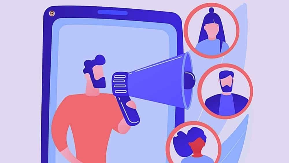 Illustration d'un influenceurs utilisant un mégaphone pour atteindre les utilisateurs