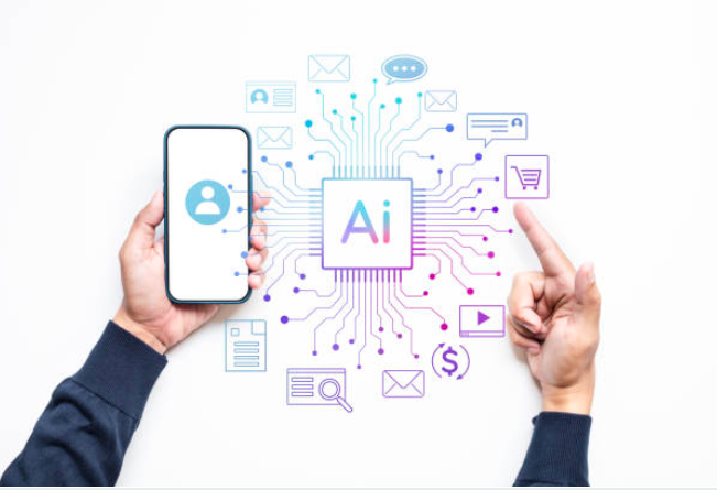 Ai chip related to multiple digital marketing optimizable outlets, visualizing AI-driven marketing strategies
