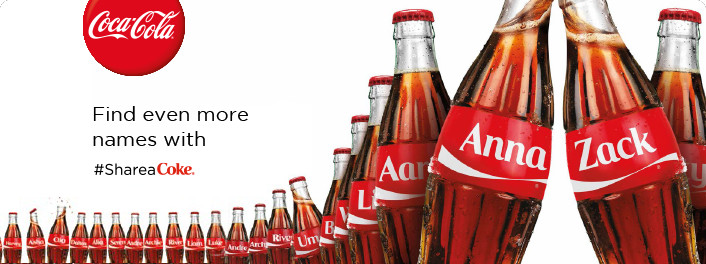 Image showing Coca-Cola bottles with personalized popular names.