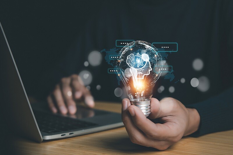 background image of a bulb with AI features