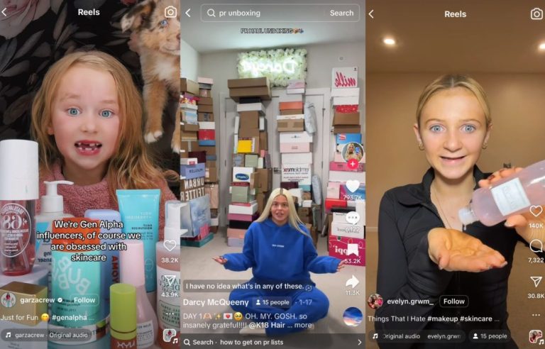 Des enfants influenceurs utilisant des produits de beauté.