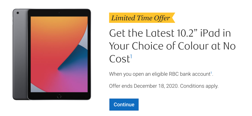 RBC's marketing campaign offering an iPad when opening an account