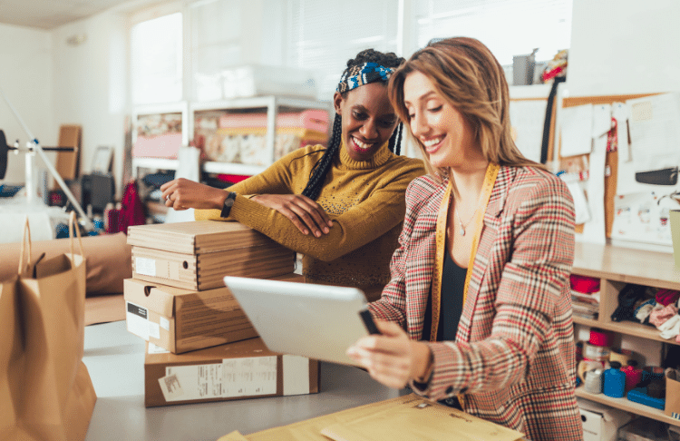 Small business owner using social media 