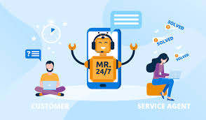 Chatbot 24/7 aidant un client en ligne et un agent du service client à résoudre des questions
