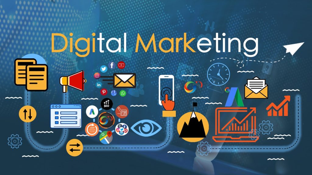 Background showing digital marketing and elements of content marketing