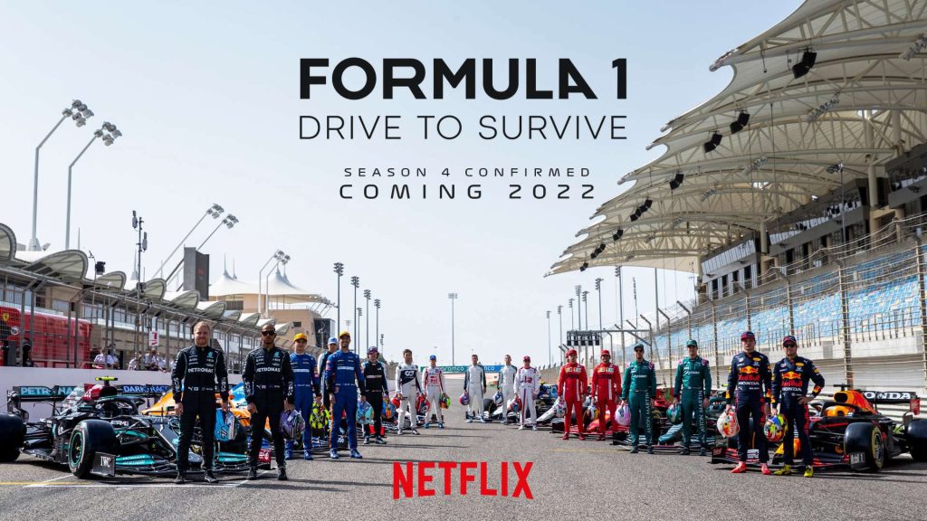 Formula 1 season 4 announcement poster with the drivers