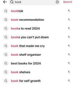 On TikTok's search page, keywords with a high search ranking appear at the top.
