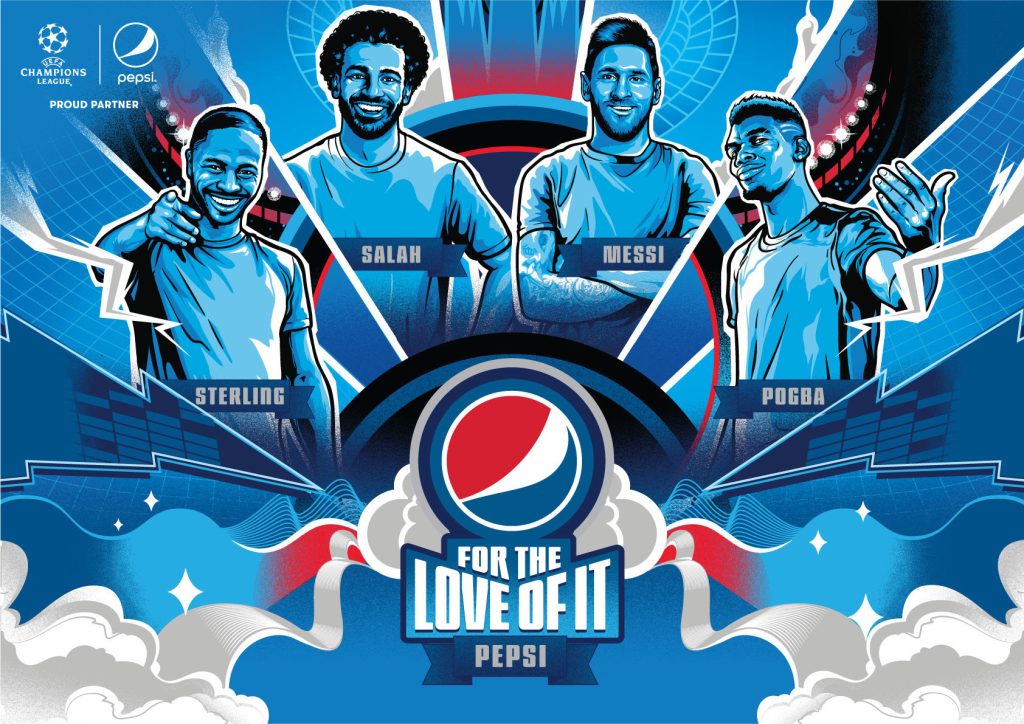 Pepsi collabore avec des stars du football comme Messi et Salah.