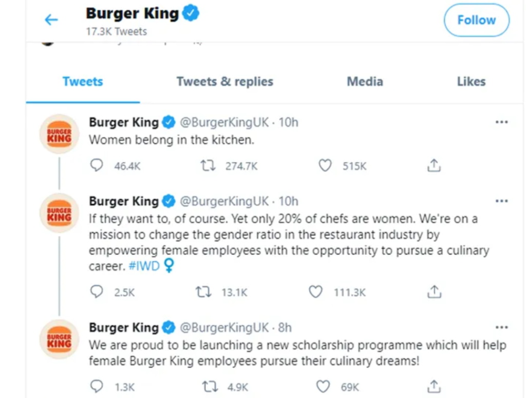 Exemple de danger réputationnel sur les médias sociaux : tweet controversé de Burger King UK