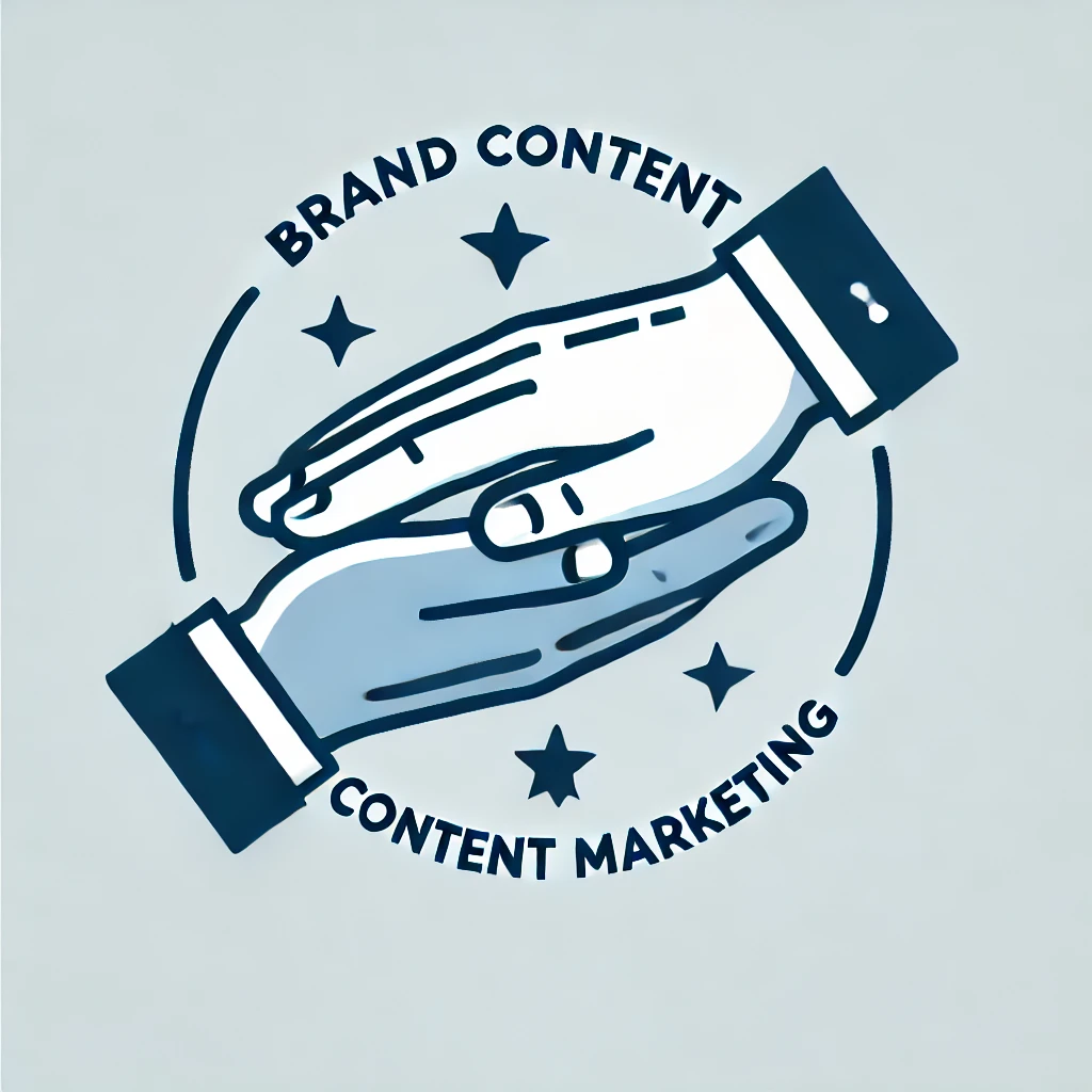Two hands shaking, showing collaboration (one symbolizing brand content and the other marketing content)