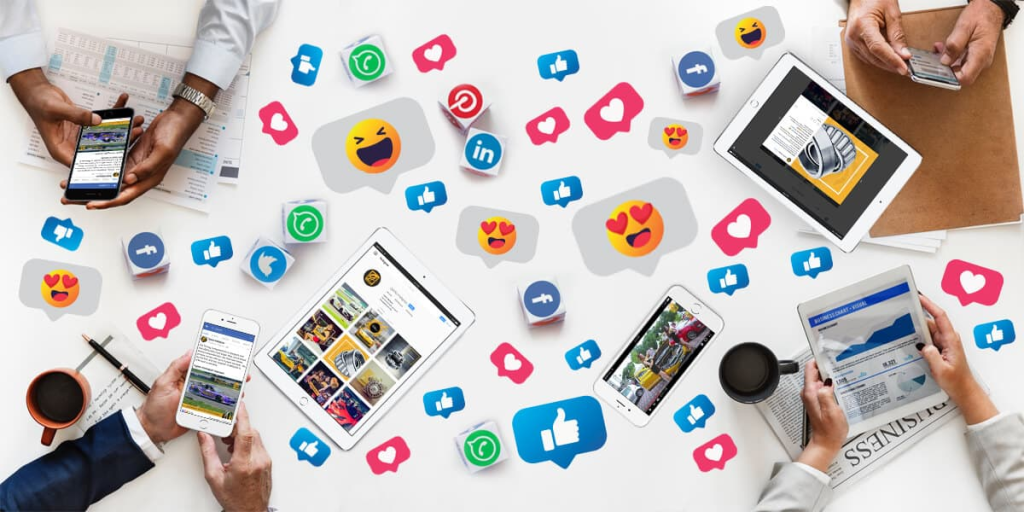 Multiple people on social media or doing marketing work, with visible short-form video content, AI-driven personalization, Social commerce, Digital marketing trends and graphes and influencer marketing