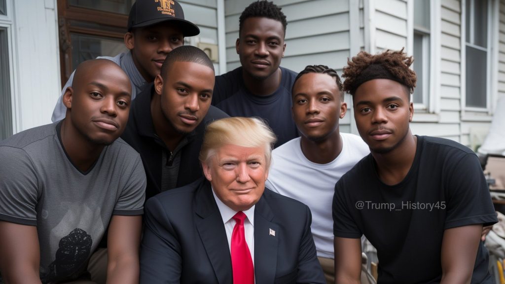 Cette image a été largement vue sur les réseaux sociaux avec une légende affirmant que Trump avait arrêté son cortège pour poser avec ces hommes.