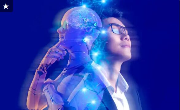 Business investment and AI artificial intelligence data analysis technology. Businessman and robot future investor, stock market, forex, and crypto currency finance investment.