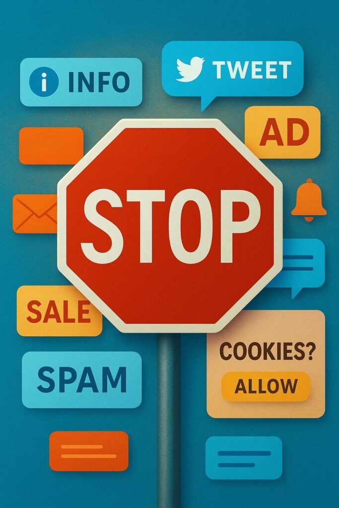 Surinformation massive, et appel à l'action contre l'infobésité pour un espace numérique plus responsable.