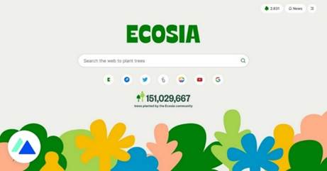 Page d'accueil de Ecosia, pionnier du numérique responsable.