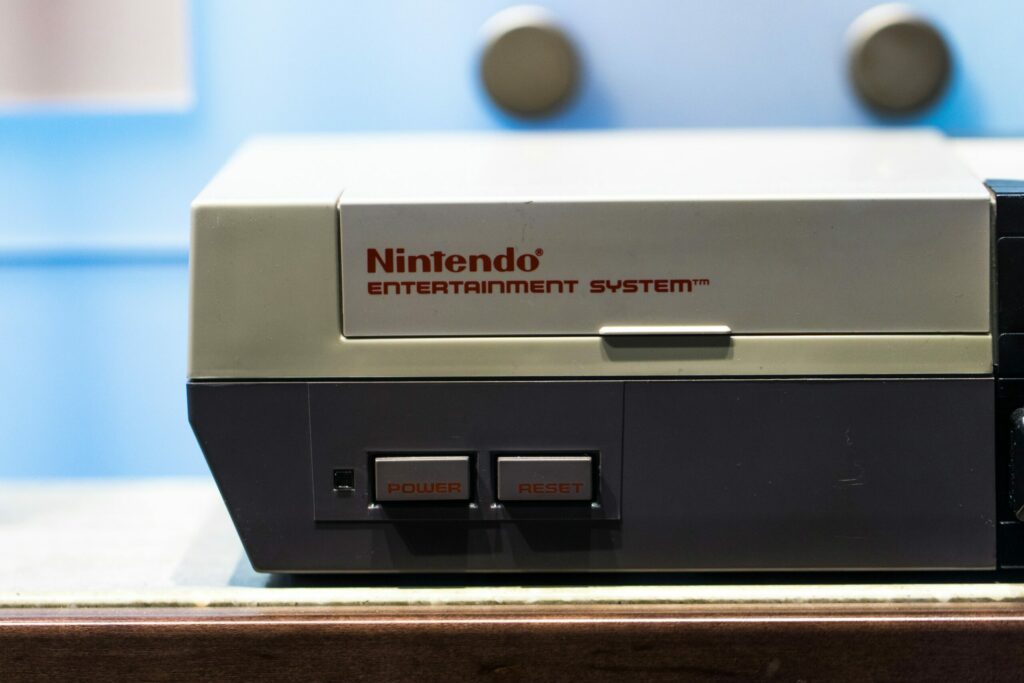 Retro Nintendo game console on display.