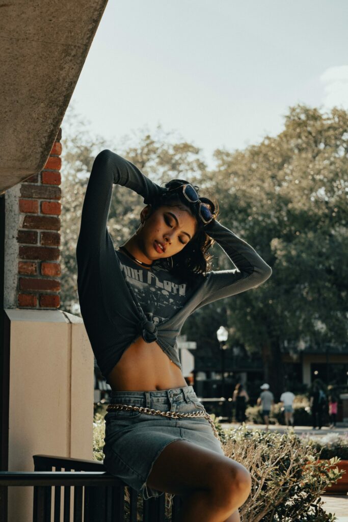 Modern outfit inspired by early 2000s Y2K fashion style.