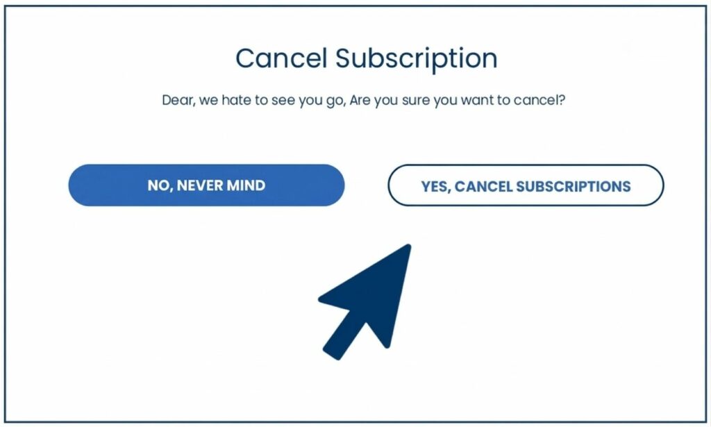Exemple illustrant le dark pattern de détournement d'attention